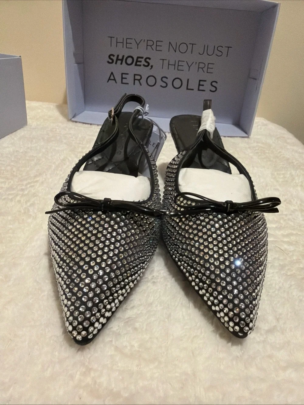 AEROSOLES Black Crystal-Studded Pointed Janice Pumps Nwt